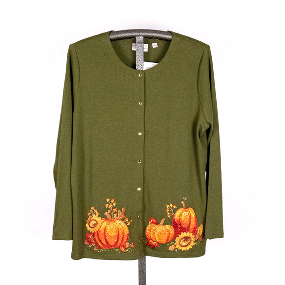 Quacker Factory Knit Cardigan XL Fall Pumpkin Sunflower Holiday Cozy Fall Cabin - Picture 1 of 7